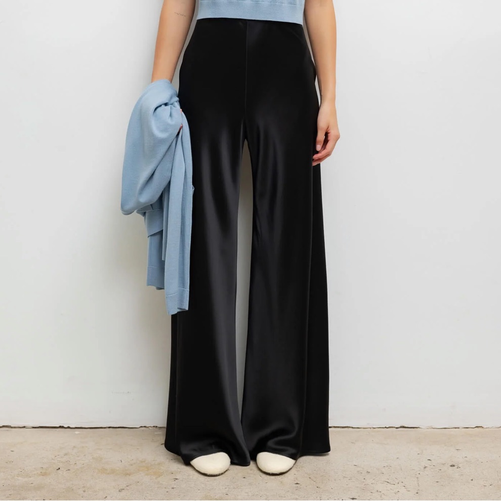 Leset Barb Satin Bias Pant Black Small